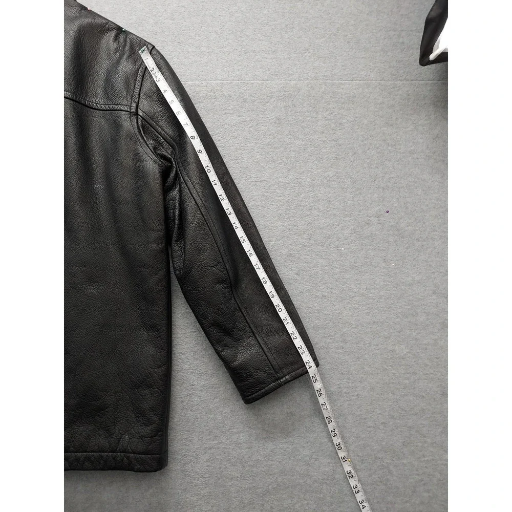 J Crew Men Jacket M Black 100% Leather Button Front Pockets Collared Outdoor